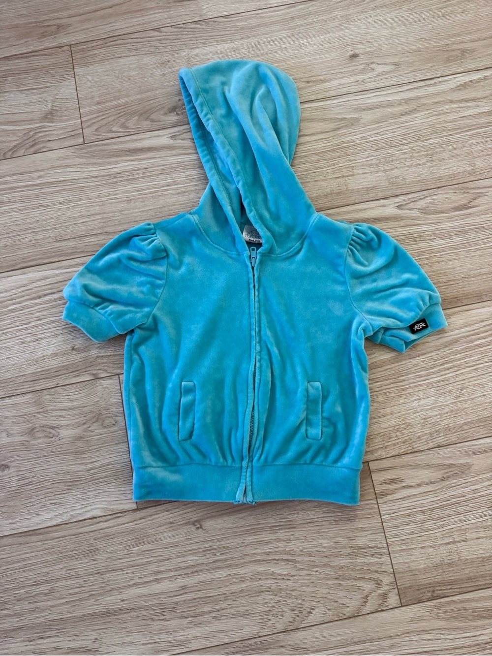 Girls' Teal Velour Short-Sleeve Hoodie Zip Jacket - Kids